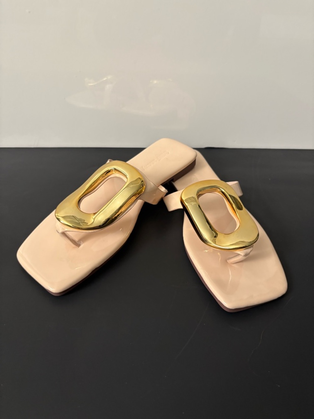 Gold-Accent Nude Slide Sandals - Picture 2 of 6